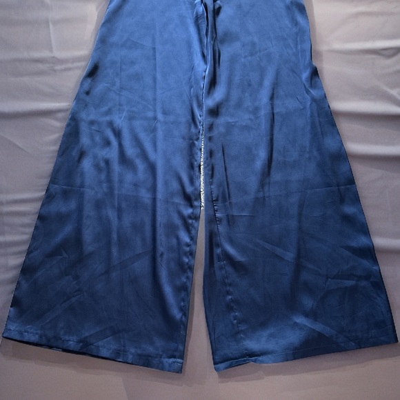 Missguided Petite Satin Wide Leg Trousers Blue - Picture 2 of 8